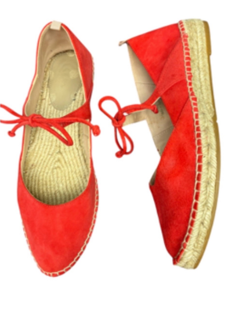 Boden Claire Espadrilles Red Orange Lace-Up Flats for Women Sz 8